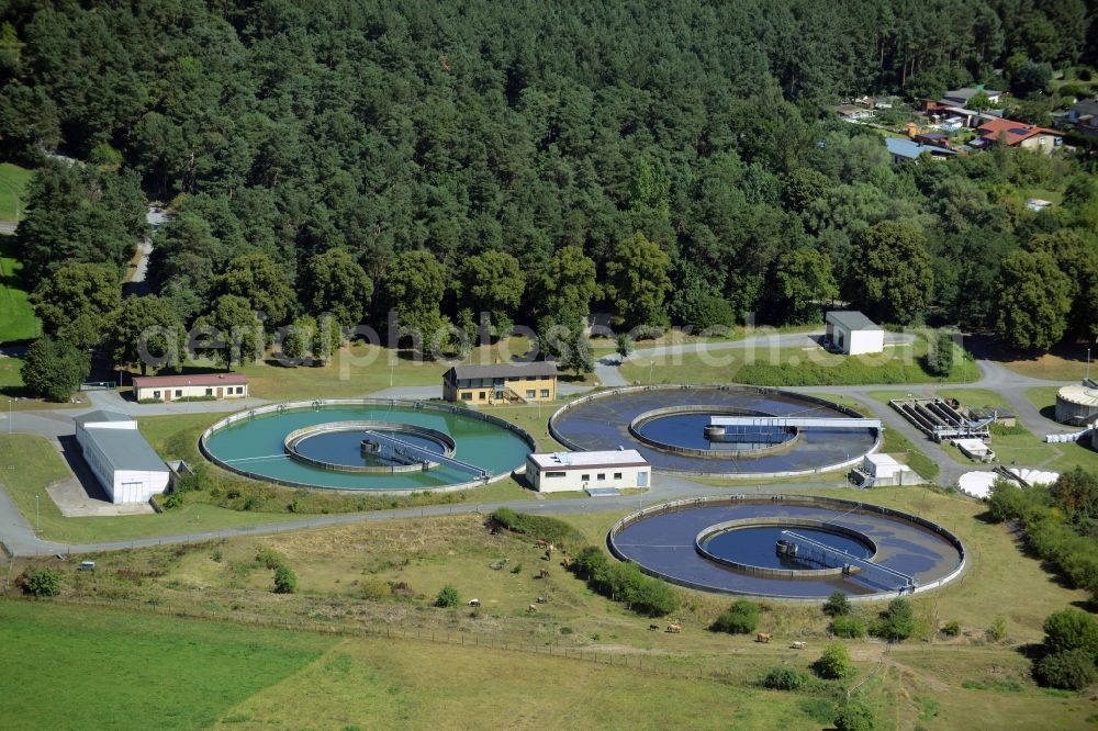 Neustrelitz from the bird's eye view: Sewage works Basin and purification steps for waste water treatment Stadtwerke in Neustrelitz in the state Mecklenburg - Western Pomerania