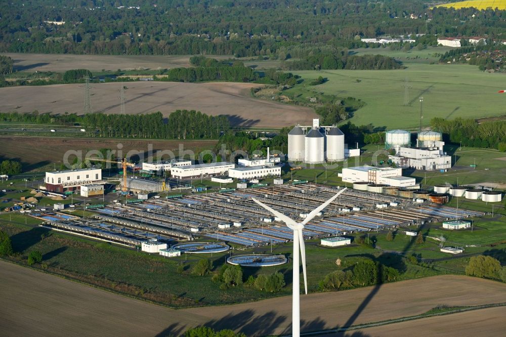 Aerial photograph Schönerlinde - Sewage works Basin and purification steps for waste water treatment in Schoenerlinde in the state Brandenburg, Germany