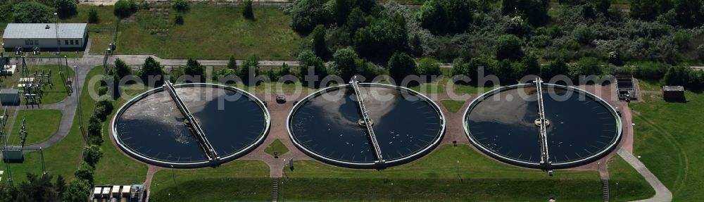 Schwerin from above - Sewage works Basin and purification steps for waste water treatment in Schwerin in the state Mecklenburg - Western Pomerania