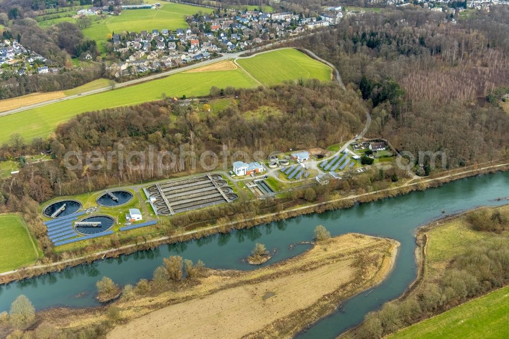 Aerial image Kettwig - Sewage works Basin and purification steps for waste water treatment on Leinpfad in Kettwig at Ruhrgebiet in the state North Rhine-Westphalia, Germany