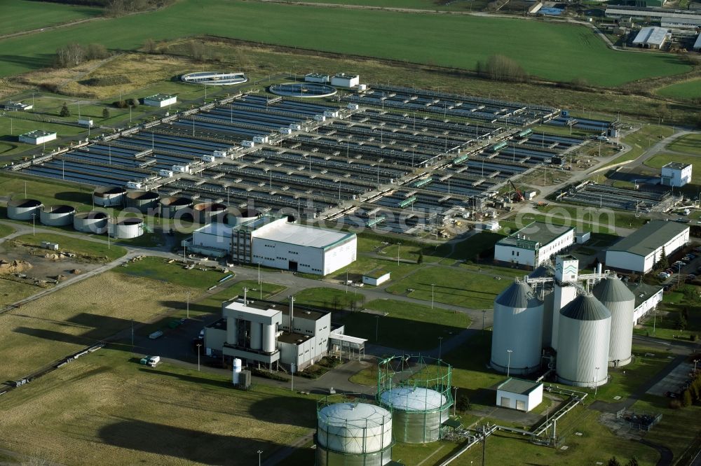 Schönerlinde from above - Sewage works Basin and purification steps for waste water treatment Berliner Wasserbetriebe in Schoenerlinde in the state Brandenburg