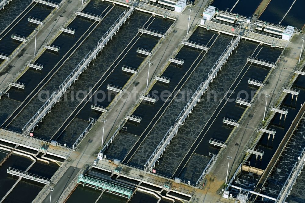 Aerial photograph Schönerlinde - Sewage works Basin and purification steps for waste water treatment Berliner Wasserbetriebe in Schoenerlinde in the state Brandenburg