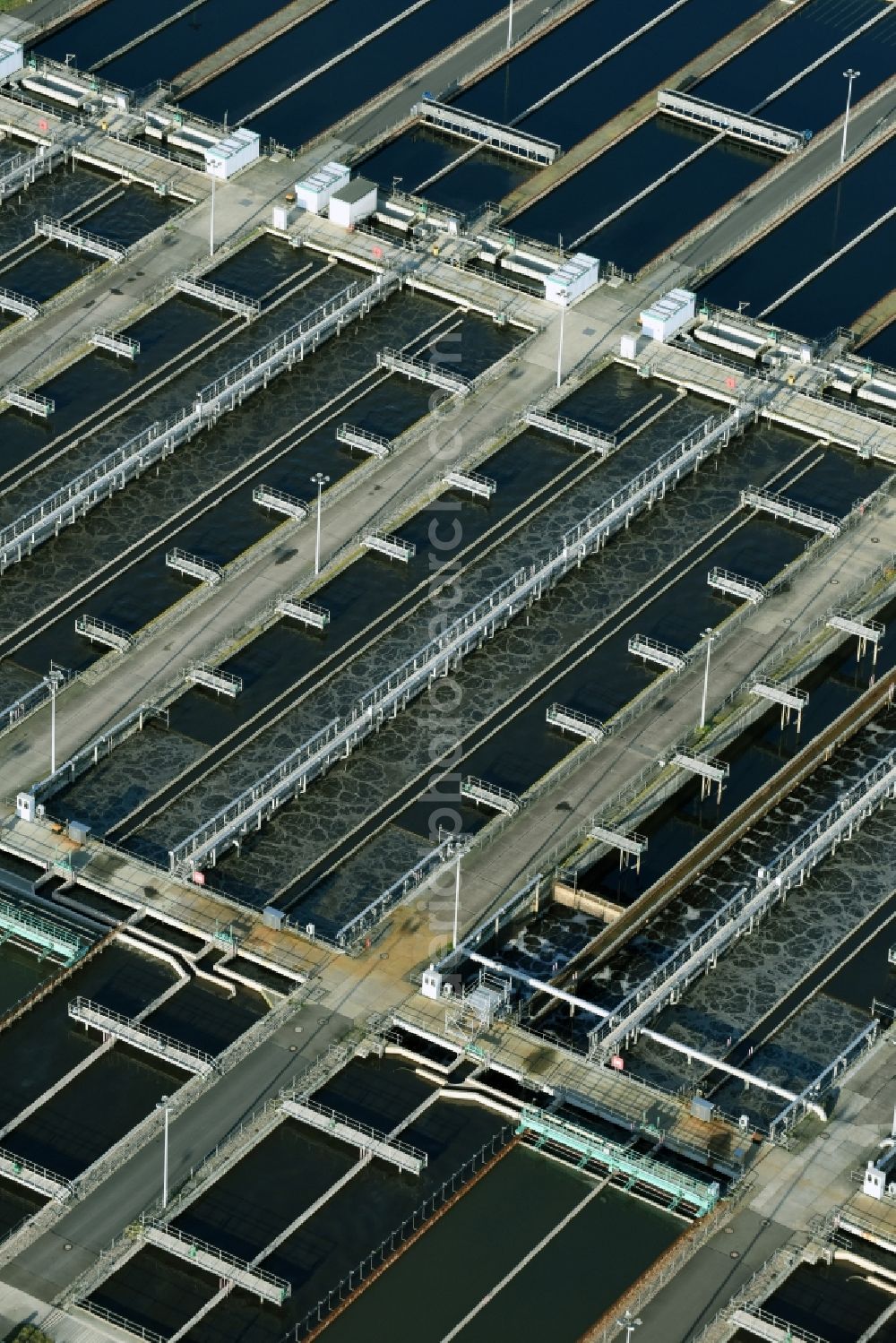 Schönerlinde from the bird's eye view: Sewage works Basin and purification steps for waste water treatment Berliner Wasserbetriebe in Schoenerlinde in the state Brandenburg