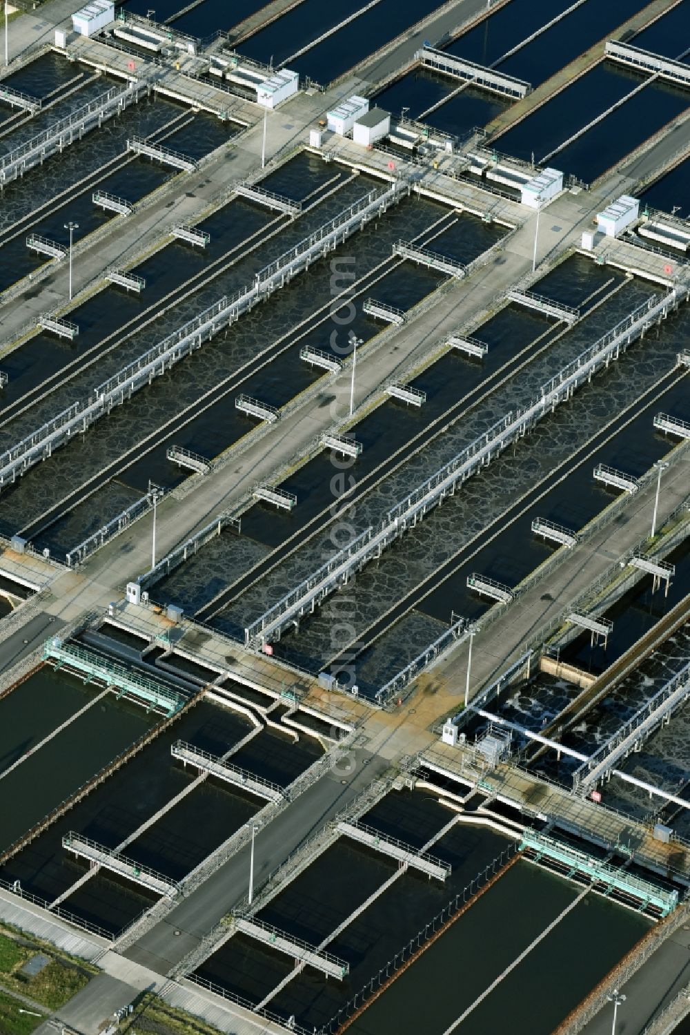 Aerial image Schönerlinde - Sewage works Basin and purification steps for waste water treatment Berliner Wasserbetriebe in Schoenerlinde in the state Brandenburg