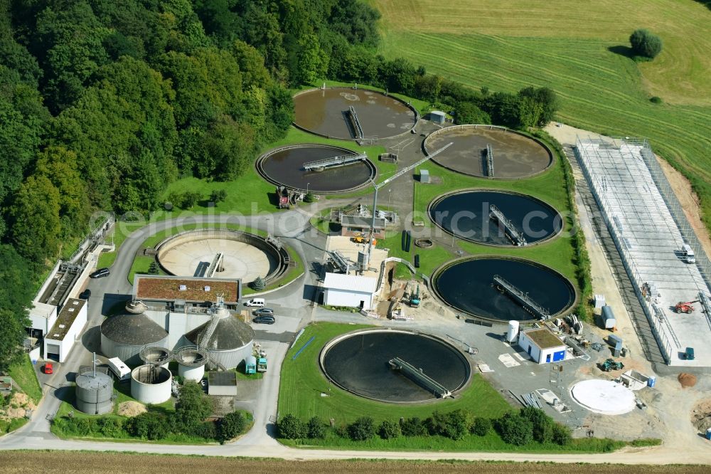 Aerial photograph Warburg - Sewage works Basin and purification steps for waste water treatment in Warburg in the state North Rhine-Westphalia, Germany