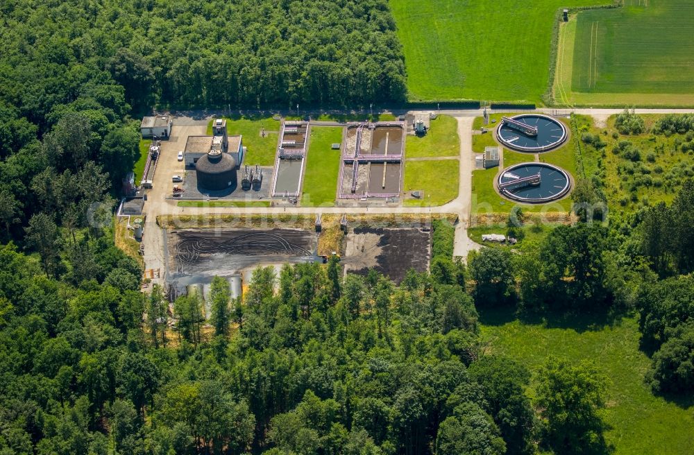 Aerial image Warstein - Sewage plant basins and purification steps for waste water treatment of Ruhr Association in Muelheim Municipality Warstein, Erley 2 in Warstein in North Rhine-Westphalia