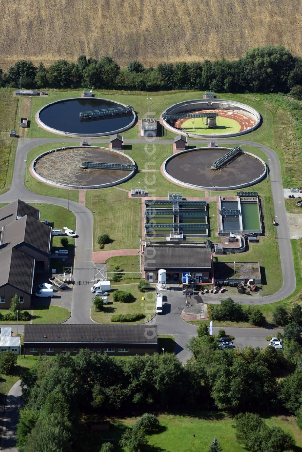 Aerial photograph Senftenberg - Sewage works Basin and purification steps for waste water treatment of the Wasserverband Lausitz Betriebsfuehrungs GmbH in Senftenberg in the state Brandenburg