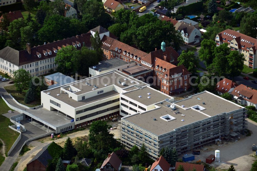 Kyritz from above - View of the new construction of the KMG Hospial Kyritz in the state of Brandenburg