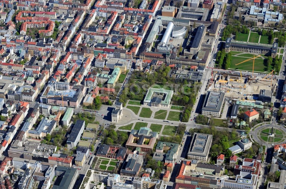 Aerial photograph München OT Maxvorstadt - View of the Koenigsplatz in Munich in the state Bavaria