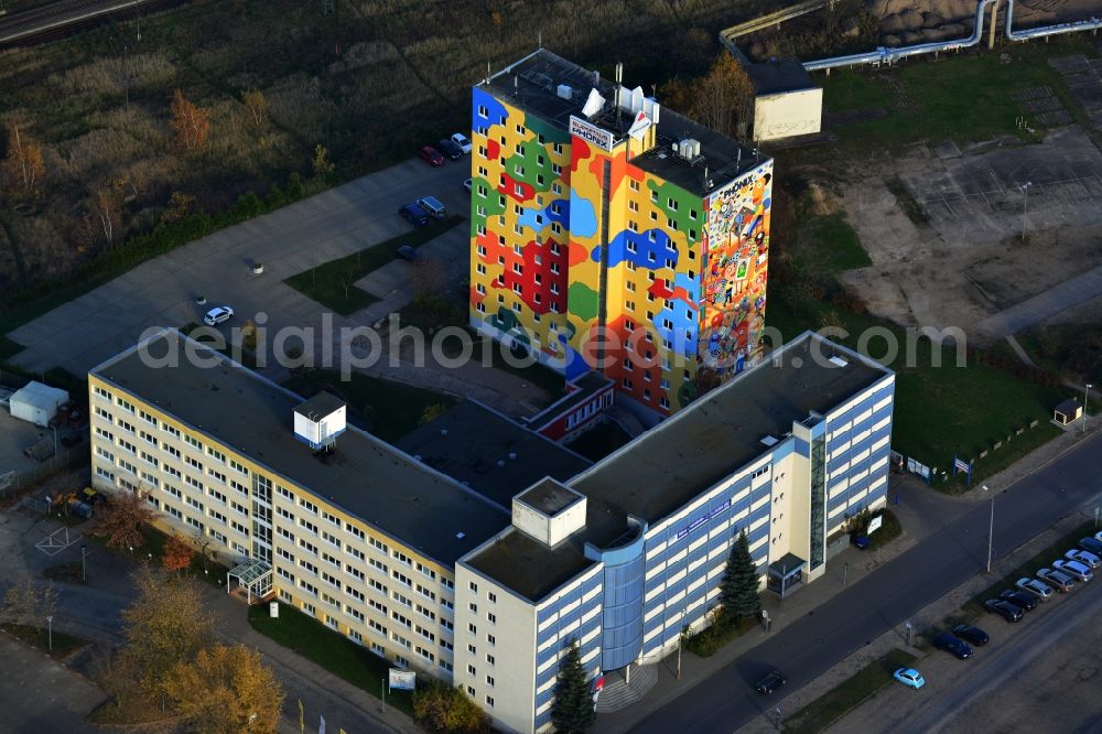 Aerial photograph Neubrandenburg - By Michael Fischer colorful designed office building of Phoenix Real Estate GmbH & Co KG in Neubrandenburg in Mecklenburg-Western Pomerania