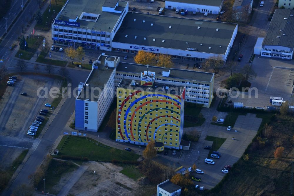 Aerial photograph Neubrandenburg - By Michael Fischer colorful designed office building of Phoenix Real Estate GmbH & Co KG in Neubrandenburg in Mecklenburg-Western Pomerania