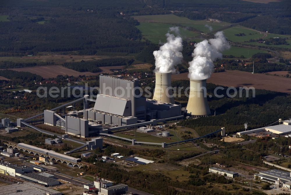 Aerial image Spremberg - Coal power plants of der LEAG Lausitz Energiekraftwerke the district Schwarze Pumpe in Spremberg in the state Brandenburg, Germany