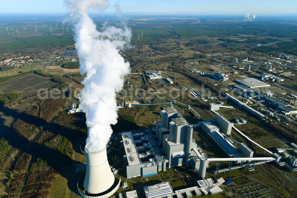 Aerial image Spremberg - Coal power plants of der LEAG Lausitz Energiekraftwerke the district Schwarze Pumpe in Spremberg in the state Brandenburg, Germany