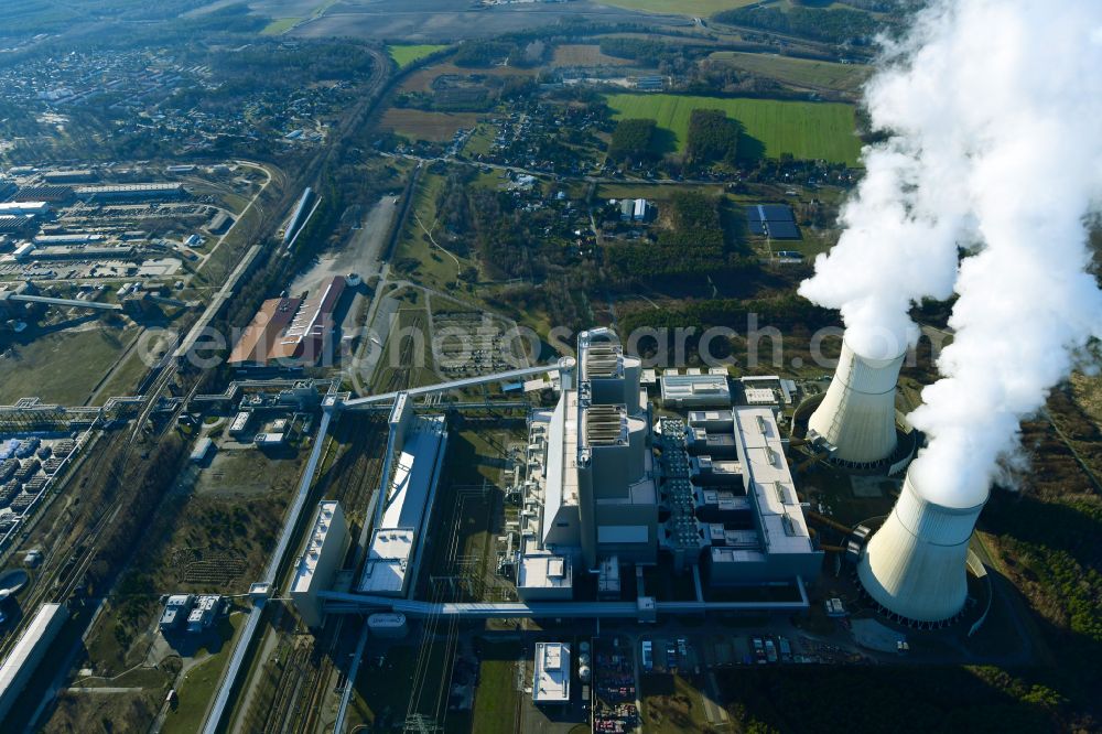 Aerial image Spremberg - Coal power plants of der LEAG Lausitz Energiekraftwerke the district Schwarze Pumpe in Spremberg in the state Brandenburg, Germany