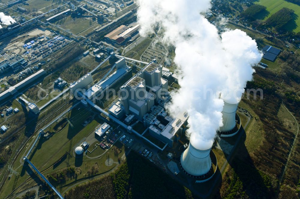 Aerial photograph Spremberg - Coal power plants of der LEAG Lausitz Energiekraftwerke the district Schwarze Pumpe in Spremberg in the state Brandenburg, Germany