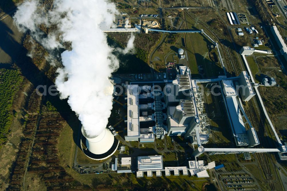 Spremberg from above - Coal power plants of der LEAG Lausitz Energiekraftwerke the district Schwarze Pumpe in Spremberg in the state Brandenburg, Germany