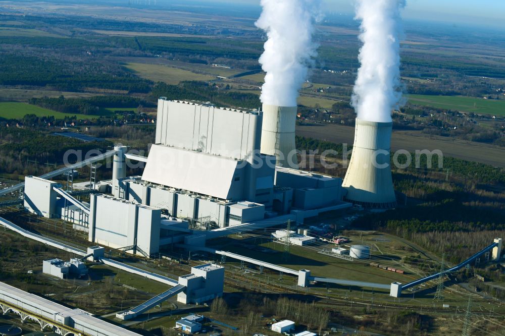 Spremberg from above - Coal power plants of der LEAG Lausitz Energiekraftwerke the district Schwarze Pumpe in Spremberg in the state Brandenburg, Germany