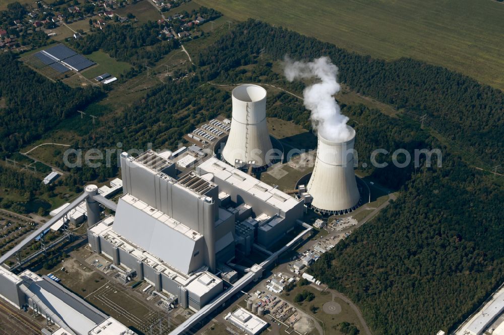 Spremberg from the bird's eye view: Coal power plants of der LEAG Lausitz Energiekraftwerke the district Schwarze Pumpe in Spremberg in the state Brandenburg, Germany