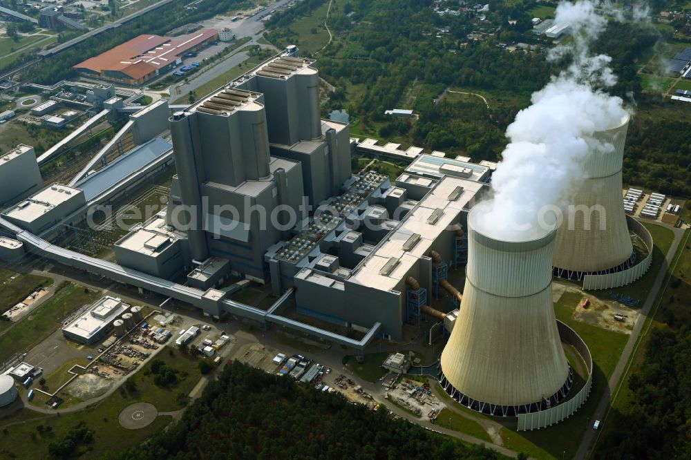 Spremberg from the bird's eye view: Coal power plants of der LEAG Lausitz Energiekraftwerke the district Schwarze Pumpe in Spremberg in the state Brandenburg, Germany