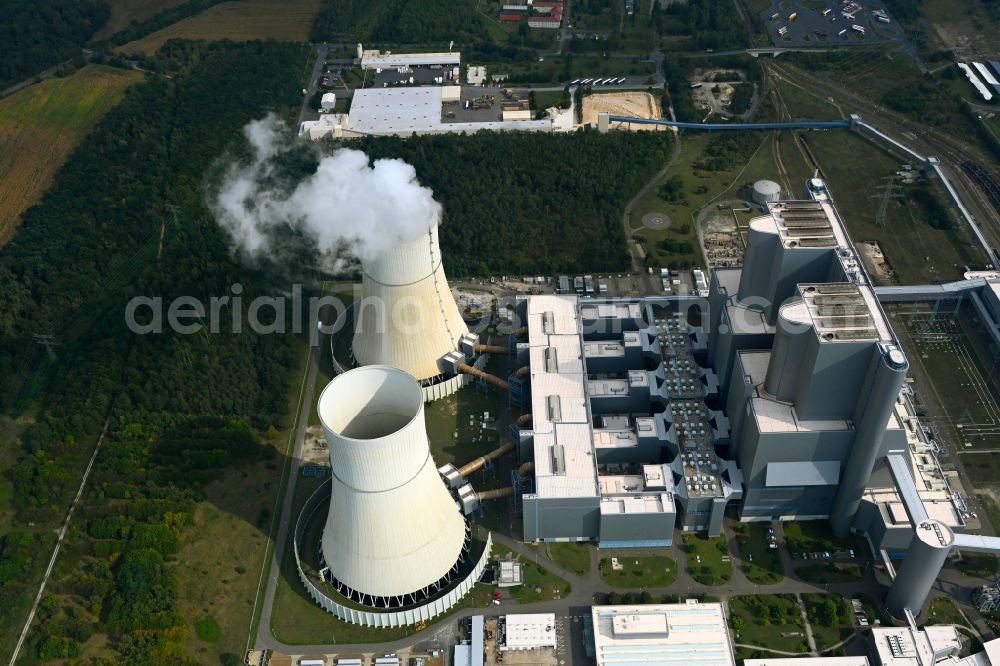 Aerial image Spremberg - Coal power plants of der LEAG Lausitz Energiekraftwerke the district Schwarze Pumpe in Spremberg in the state Brandenburg, Germany