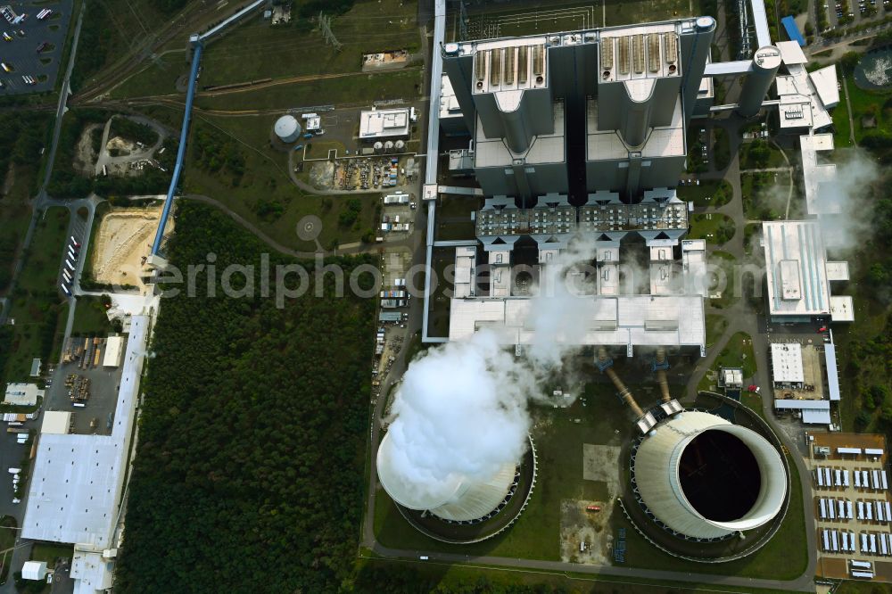 Spremberg from the bird's eye view: Coal power plants of der LEAG Lausitz Energiekraftwerke the district Schwarze Pumpe in Spremberg in the state Brandenburg, Germany