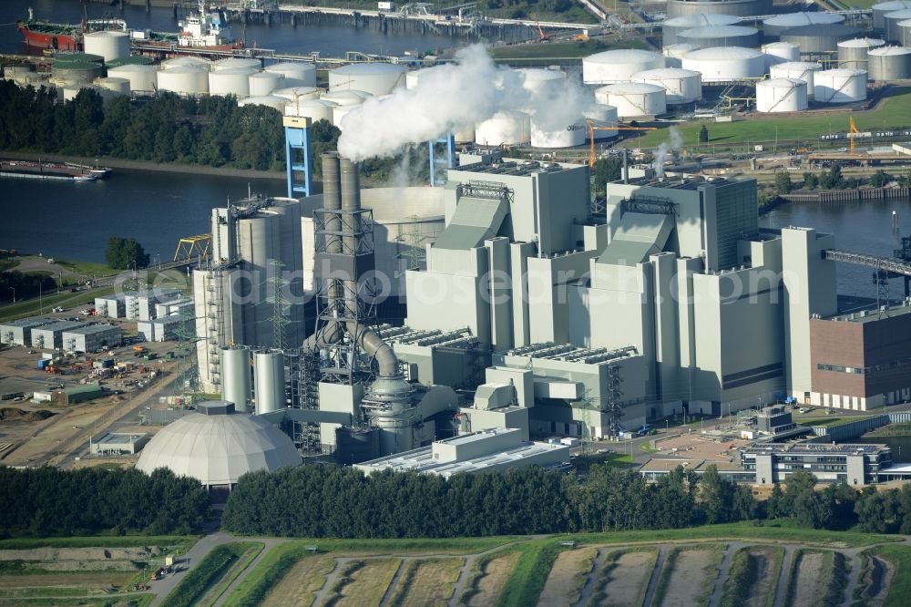 Aerial photograph Hamburg - Coal power plants of the electric company Vattenfall in the district Moorburg in Hamburg in Germany