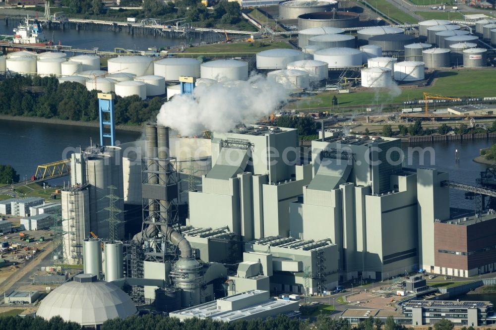 Hamburg from above - Coal power plants of the electric company Vattenfall in the district Moorburg in Hamburg in Germany