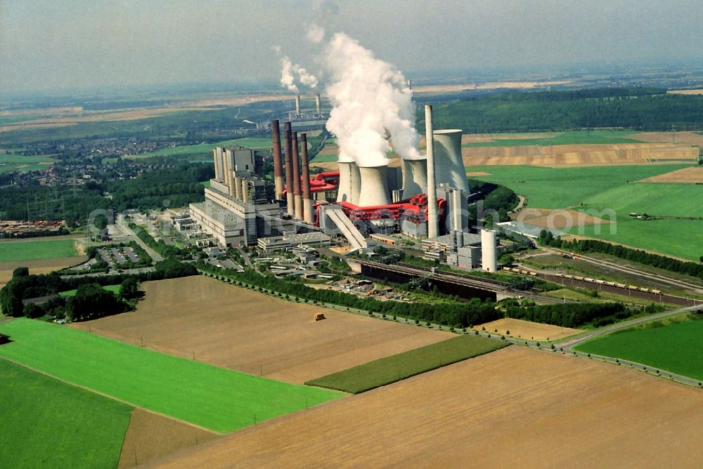 Grevenbroich from the bird's eye view: Coal power plants of RWE in Grevenbroich in the state North Rhine-Westphalia