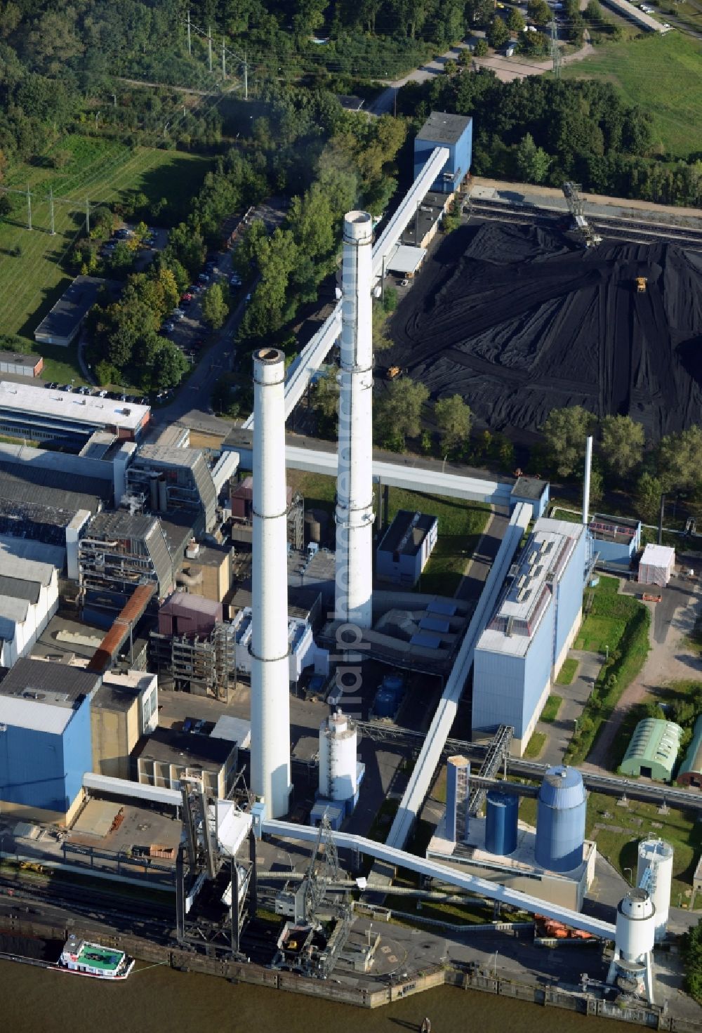 Wedel from above - View of the Wedel Power Station at the river Elbe in Schleswig-Holstein