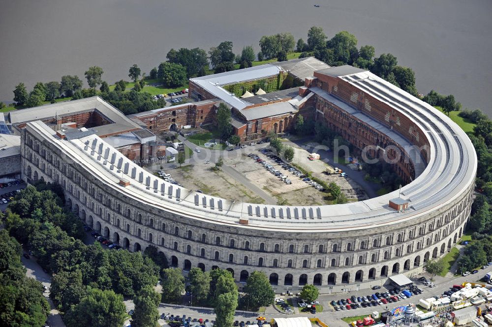 Aerial photograph Nürnberg - Blick auf die nicht fertiggestellte Kongresshalle auf dem ehemaligen Reichsparteitagsgelände. Das Gebäude hat die Maße von 240 m x 200 m. View of the unfinished Congress Hall at the former Nazi Party Rally Grounds. The building has dimensions of 240 m x 200 m.