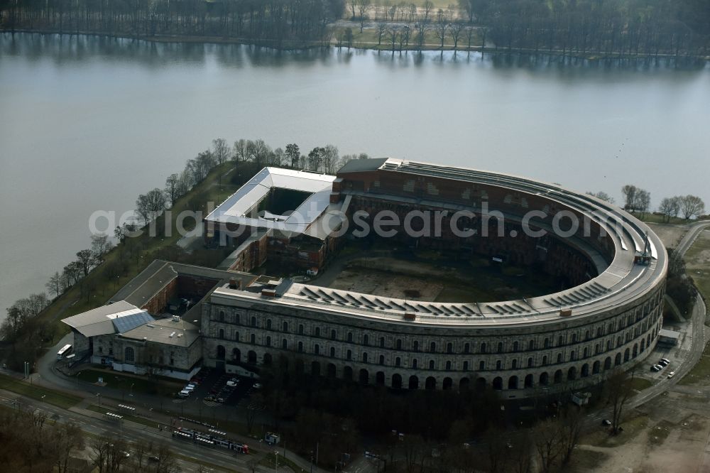 Aerial photograph Nürnberg - The unfinished NS Congress Hall at the Reichsparteitags area in Nuernberg in the state Bavaria. The National Socialist Monumental Building on the Dutzendteich is home to the Documentation Center and is a protected monument