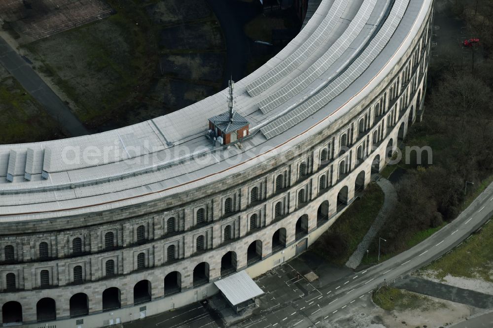 Aerial image Nürnberg - The unfinished NS Congress Hall at the Reichsparteitags area in Nuernberg in the state Bavaria. The National Socialist Monumental Building on the Dutzendteich is home to the Documentation Center and is a protected monument