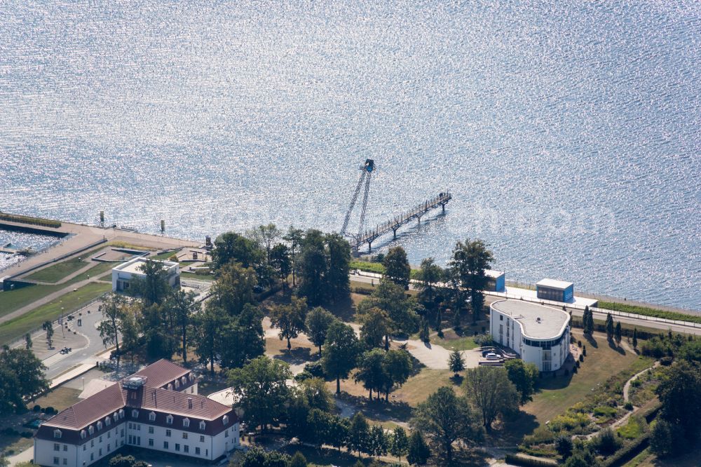 Großräschen from above - Running surfaces and construction of the pier over the water surface . on street Seestrasse in Grossraeschen in the state Brandenburg, Germany