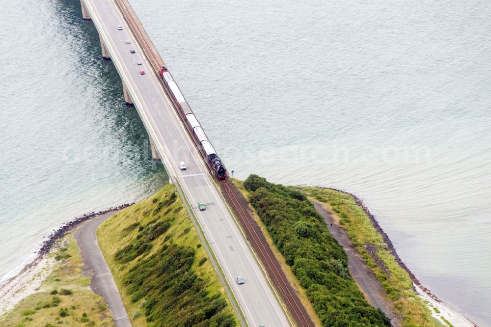 Fehmarn from above - Construction of the pier over the water surface . on street E47 in Fehmarn on the island on street E47 of Fehmarn in the state Schleswig-Holstein, Germany