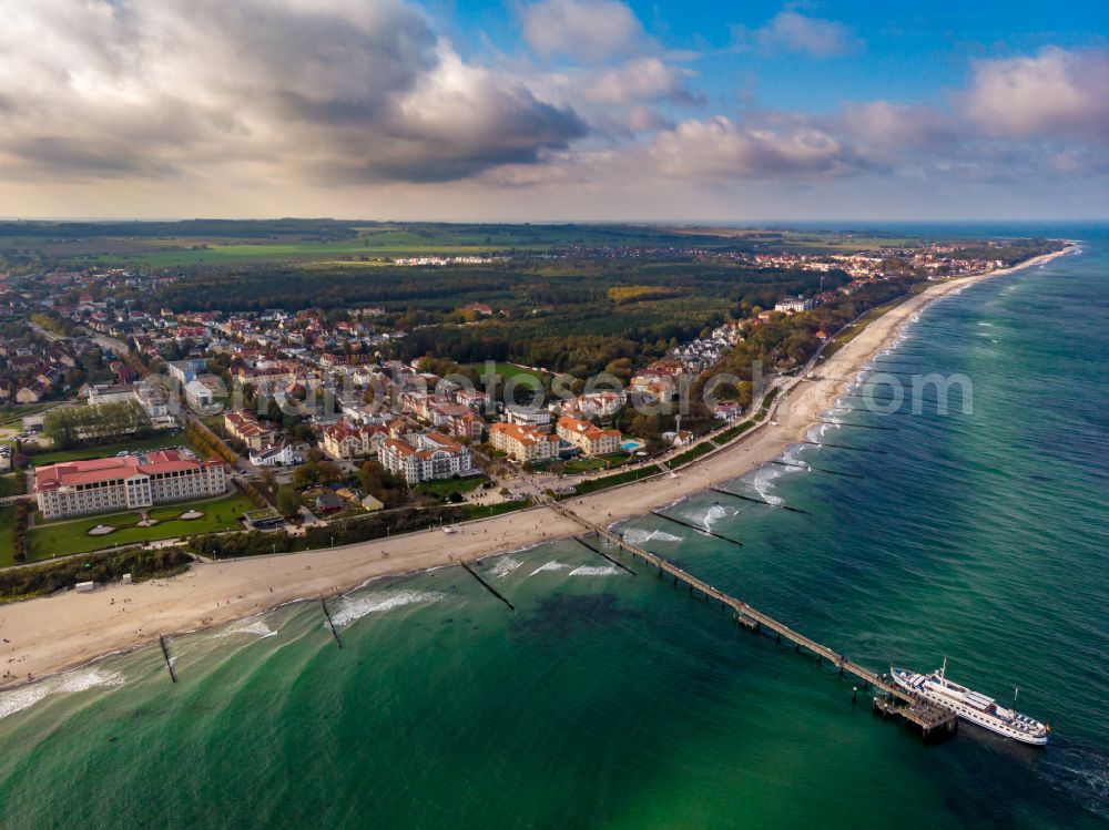 Ostseebad Kühlungsborn from the bird's eye view: Running surfaces and construction of the pier over the water surface . in Kuehlungsborn in the state Mecklenburg - Western Pomerania, Germany