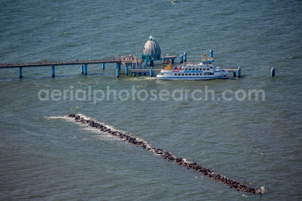 Aerial image Ostseebad Sellin - Running surfaces and construction of the pier over the water surface . in Ostseebad Sellin on the island of Ruegen in the state Mecklenburg - Western Pomerania, Germany