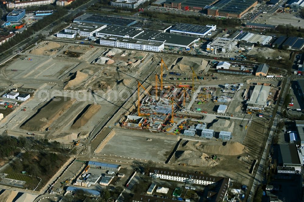 Aerial photograph München - Construction site to build two schools on the site of the former Bayern barracks in the Schwabing-Freimann district in Munich in the state Bavaria, Germany