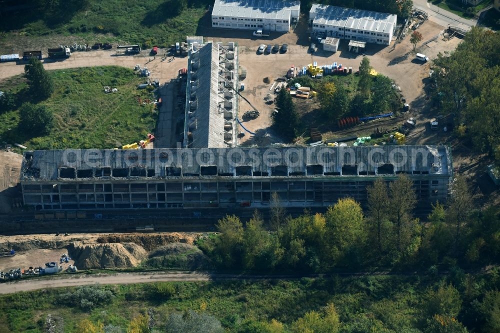 Aerial image Bernau - Construction site for the renovation and reconstruction of the building complex of the former military barracks Sanierungsgebiet Panke-Park on Schoenfelder Weg in Bernau in the state Brandenburg, Germany