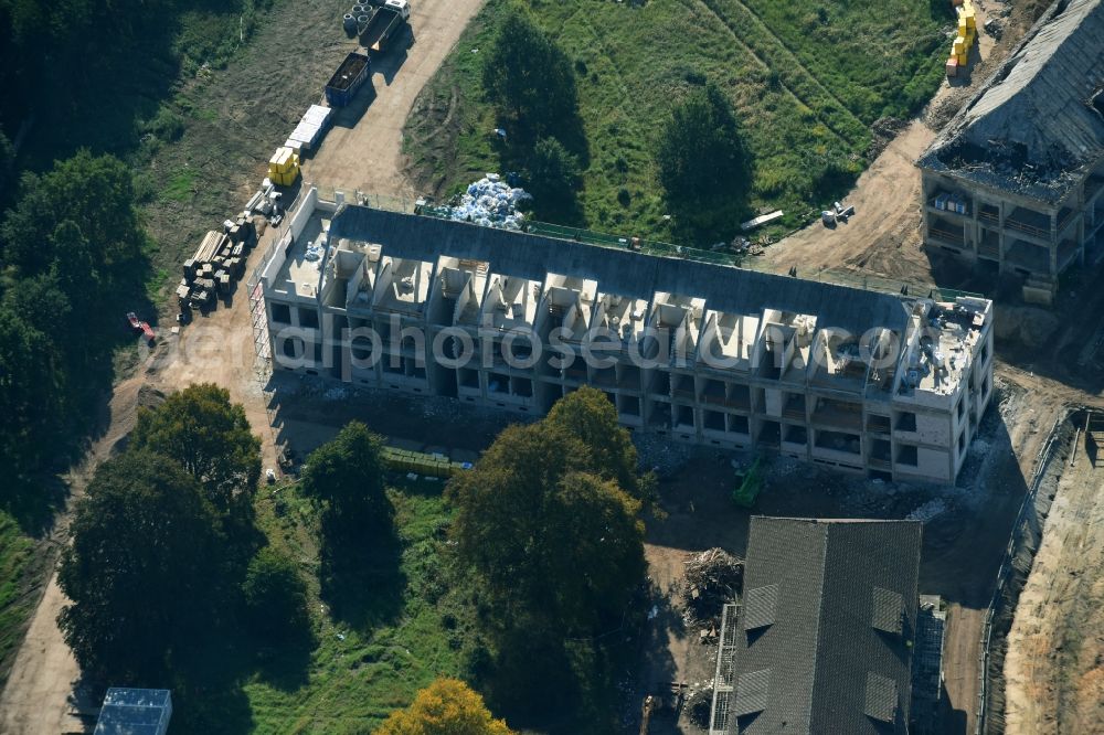 Aerial image Bernau - Construction site for the renovation and reconstruction of the building complex of the former military barracks Sanierungsgebiet Panke-Park on Schoenfelder Weg in Bernau in the state Brandenburg, Germany