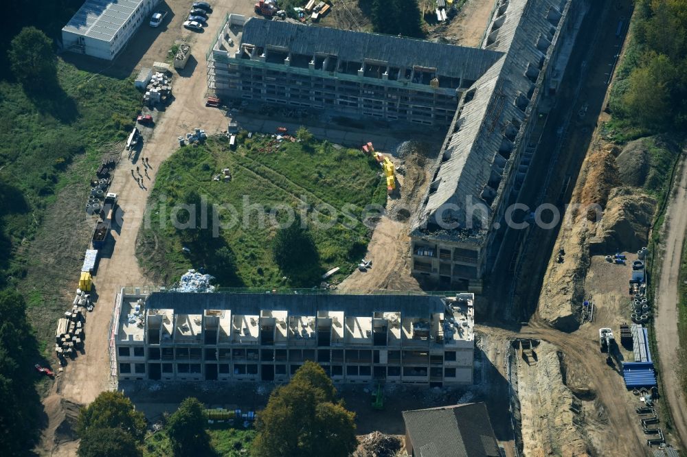 Aerial photograph Bernau - Construction site for the renovation and reconstruction of the building complex of the former military barracks Sanierungsgebiet Panke-Park on Schoenfelder Weg in Bernau in the state Brandenburg, Germany