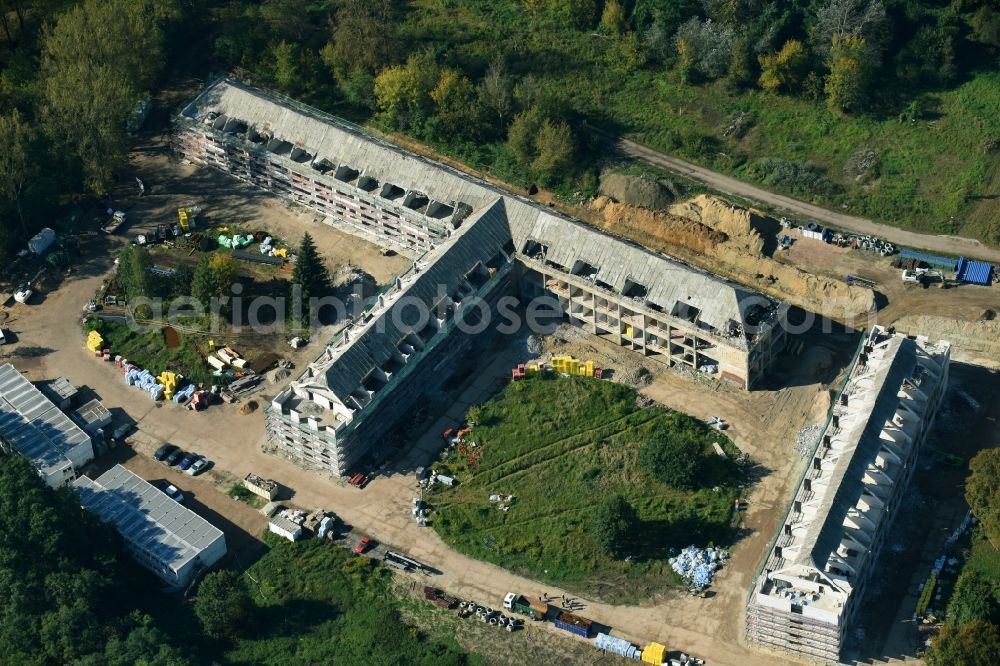 Aerial image Bernau - Construction site for the renovation and reconstruction of the building complex of the former military barracks Sanierungsgebiet Panke-Park on Schoenfelder Weg in Bernau in the state Brandenburg, Germany