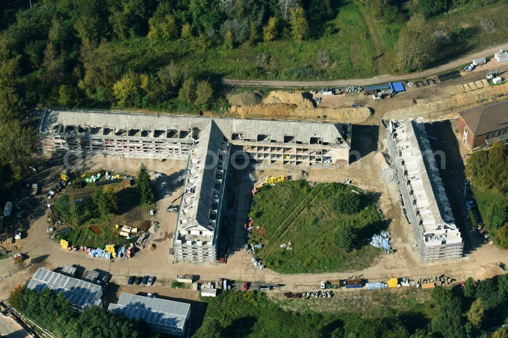 Aerial photograph Bernau - Construction site for the renovation and reconstruction of the building complex of the former military barracks Sanierungsgebiet Panke-Park on Schoenfelder Weg in Bernau in the state Brandenburg, Germany