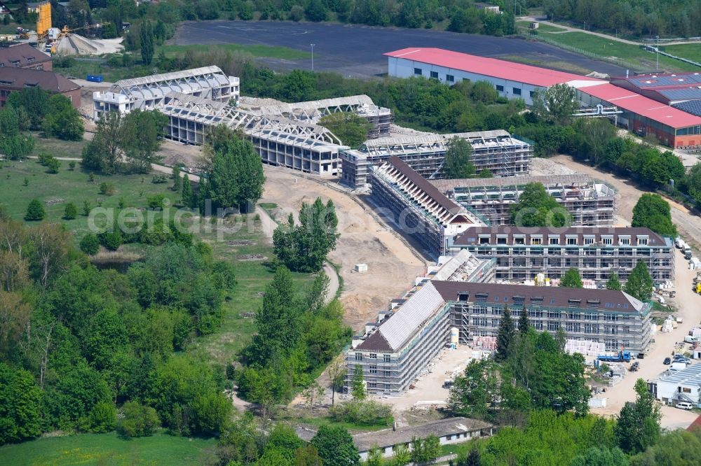 Aerial image Bernau - Construction site for the renovation and reconstruction of the building complex of the former military barracks Sanierungsgebiet Panke-Park on Schoenfelder Weg in Bernau in the state Brandenburg, Germany