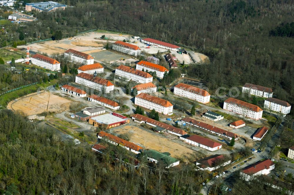 Aerial photograph Darmstadt - Construction site for the renovation and conversion of the building complex of the personal military barracks conversion Darmstadt Sued / Cambrai-Fritsch barracks and Jefferson settlement in Darmstadt in the state Hesse, Germany