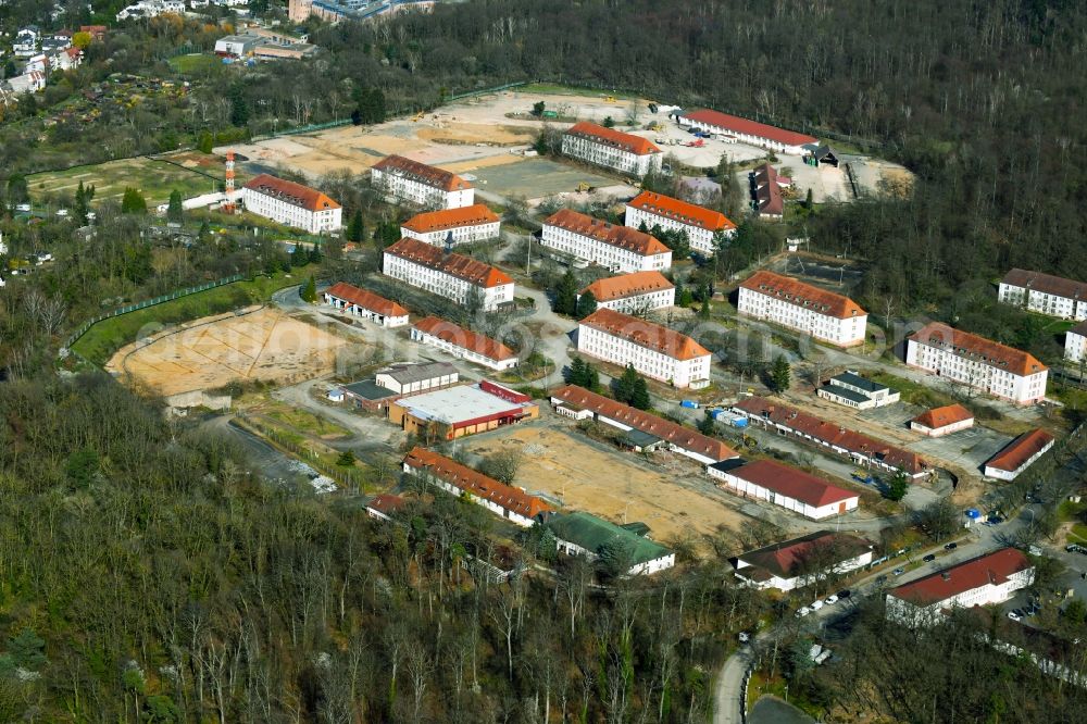 Darmstadt from above - Construction site for the renovation and conversion of the building complex of the personal military barracks conversion Darmstadt Sued / Cambrai-Fritsch barracks and Jefferson settlement in Darmstadt in the state Hesse, Germany