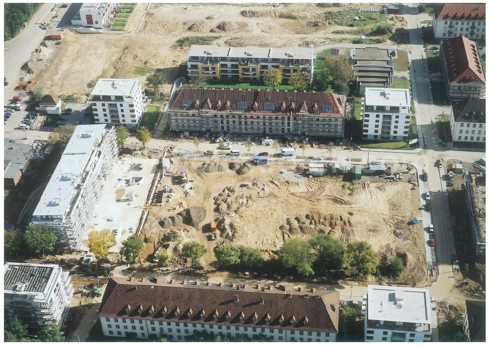 Köln from above - Construction site for the renovation and reconstruction of the building complex of the former military barracks in the district Junkersdorf in Cologne in the state North Rhine-Westphalia, Germany