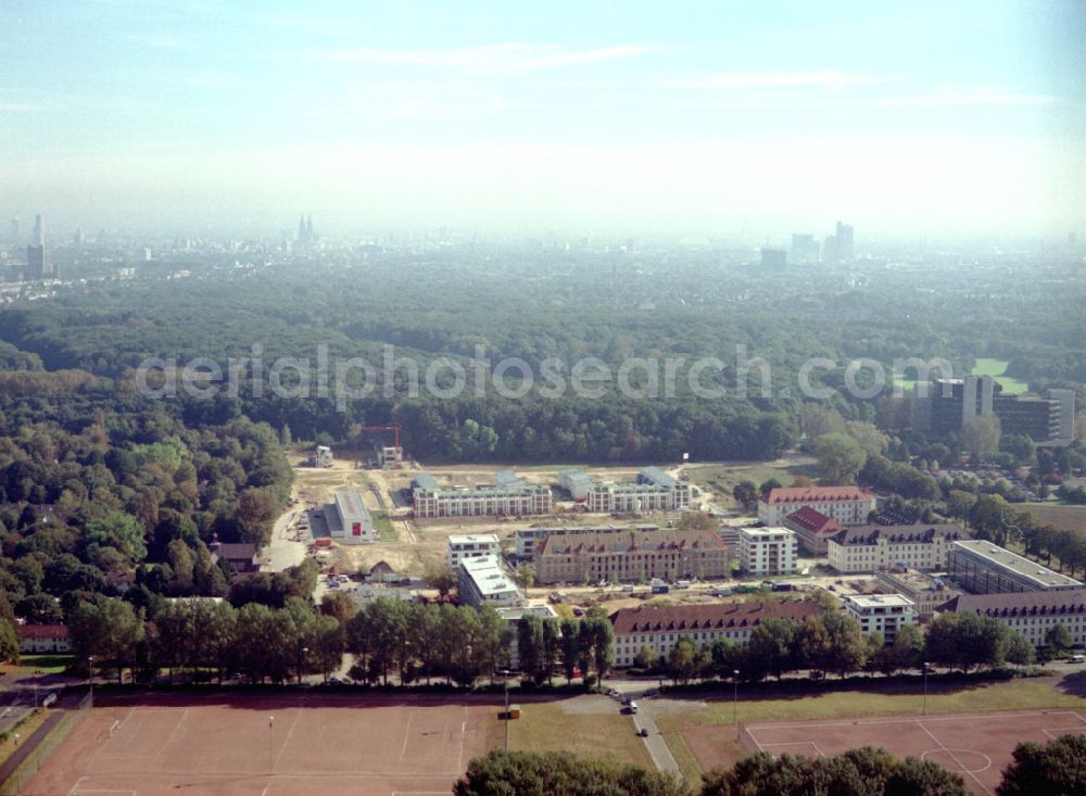 Köln from the bird's eye view: Construction site for the renovation and reconstruction of the building complex of the former military barracks in the district Junkersdorf in Cologne in the state North Rhine-Westphalia, Germany