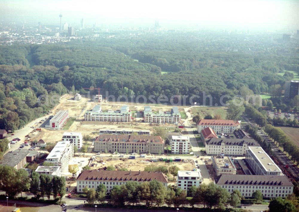 Köln from above - Construction site for the renovation and reconstruction of the building complex of the former military barracks in the district Junkersdorf in Cologne in the state North Rhine-Westphalia, Germany