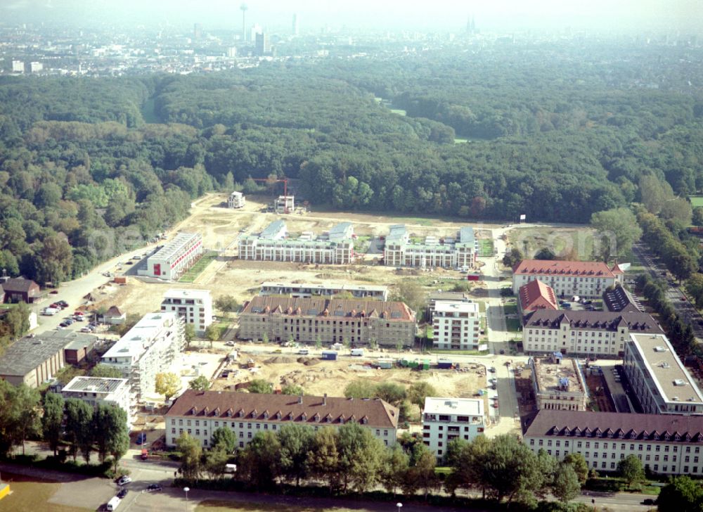 Köln from the bird's eye view: Construction site for the renovation and reconstruction of the building complex of the former military barracks in the district Junkersdorf in Cologne in the state North Rhine-Westphalia, Germany