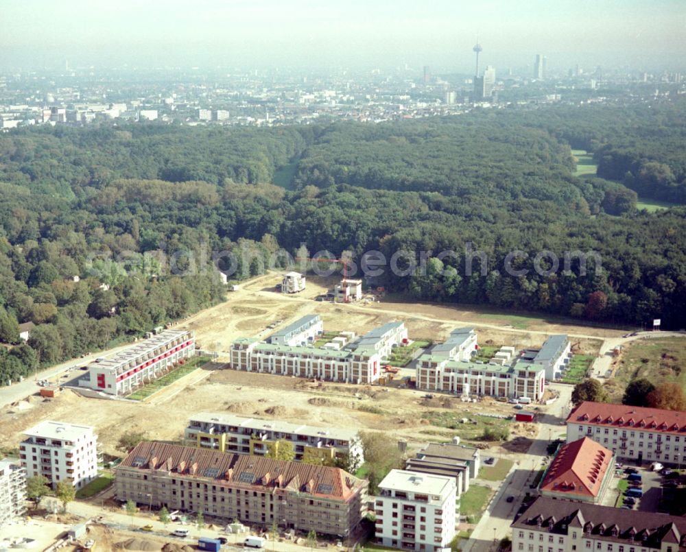 Köln from above - Construction site for the renovation and reconstruction of the building complex of the former military barracks in the district Junkersdorf in Cologne in the state North Rhine-Westphalia, Germany